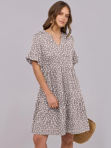 ANRABESS Womens Summer 2025 Trendy Ruffle Short Sleeve V Neck A Line Tiered Flowy Loose Casual Mini Beach Dress with Pockets