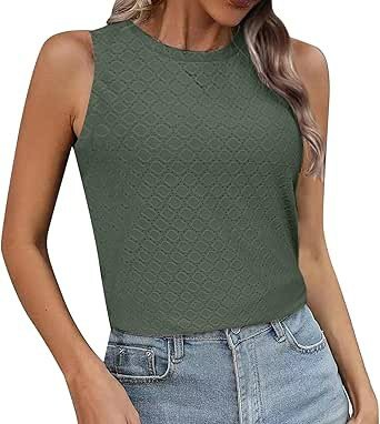 Women's Sleeveless Crewneck Basic Camisole Perforated Loose Casual Summer Top Fashion 2025 for Women