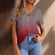 Women Summer Fashion Tops Printed V Neck Short Sleeved Shirts Casual Loose Comfortable Women's Cold Shoulder
