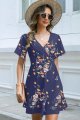 ETCYY NEW Womens Summer Dresses Slant Open V Neck Floral Printed Sundresses Flowy Dress Short Sleeve