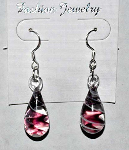 New Teardrop Swirl Dangle Handblown Glass 925 Sterling Silver French Wire Hook Hook Earrings