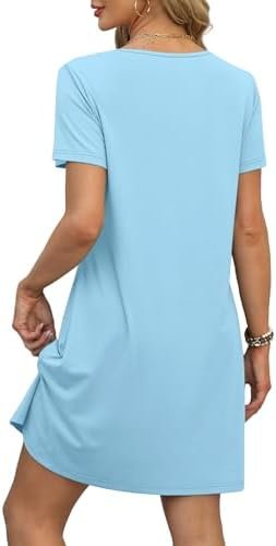 OFEEFAN Summer Dresses for Women 2025 Loose V Neck Short Sleeve Casual T Shirt Dress Sundresses Swimsuit Coverup with Pockets