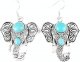 Antiqued Silver Elephant Earrings Trunk Ears Pendant 2 1/8" Long Turquoise Bead