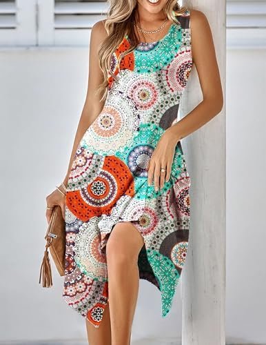 HOTOUCH Women's Casual Summer Dress Sleeveless Sundress Hankerchief Hem Midi Tank Dresses Beach Dress with Pockets