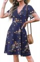ETCYY NEW Womens Summer Dresses Slant Open V Neck Floral Printed Sundresses Flowy Dress Short Sleeve