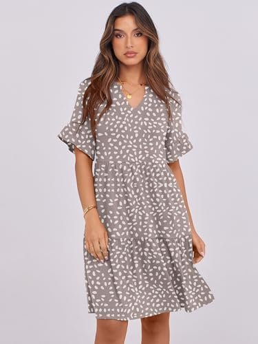 ANRABESS Womens Summer 2025 Trendy Ruffle Short Sleeve V Neck A Line Tiered Flowy Loose Casual Mini Beach Dress with Pockets