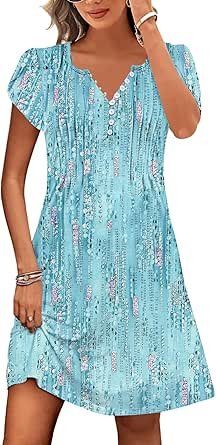 ETCYY Women's Casual Dress Short Sleeve Sundresses Vacation Summer Dresses 2025 Beach Spring A-Line Tshirt Dress with Pockets