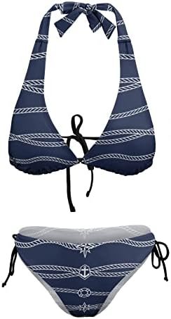 Swimwear for Women Girl Sexy Dark Blue Rope Tops Bottoms Bathing Suit