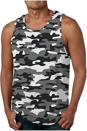 Mens Tank Top Casual Camo Gym Bodybuilding Sleeveless Muscle T Shirts Cut Off Shirts Athletic Fitness Tee