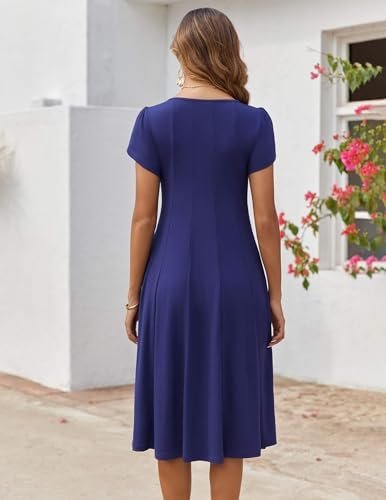 Zeagoo Womens Casual Dresses for Summer Short Sleeve Flare Midi Dress Loose Flowy Beach Sundress