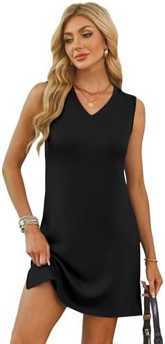 V-Neck Summer Casual Beach Dress for Women 2025 Vacation Women's Sleeveless Sundress with Split