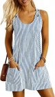 ETCYY NEW Womens Sleeveless Summer Dresses 2025 Cusual U Neck Sundresses Striped Printed Short Dress with Pocket