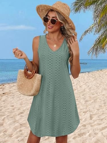 Aokosor Womens Summer Dresses 2025 Loose V Neck Sleeveless Dress Sundresses Swimsuit Coverup