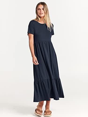 ANRABESS Womens 2025 Summer Casual Maxi Dress A line Tiered Flowy Short Sleeve Crewneck T Shirt Beach Travel Long Dresses