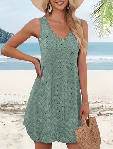 Aokosor Womens Summer Dresses 2025 Loose V Neck Sleeveless Dress Sundresses Swimsuit Coverup