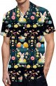 Mens Fashion Casual Easter Festival Printed Lapel Button Pocket Shirt Top Port Mens