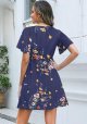 ETCYY NEW Womens Summer Dresses Slant Open V Neck Floral Printed Sundresses Flowy Dress Short Sleeve
