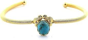 7 Inch Gold Color VINTAGE 10x8 Oval Sonoran Turquoise Cabochon Cuff Bracelet