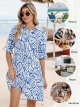 FENSACE Womens Casual Shirt Dress Ruffle Sleeve Solid Color Button Down Shift Summer Dresses with Pockets