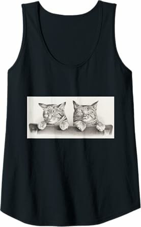 Sleepy Cats Vintage Black and White Illustration Tank Top