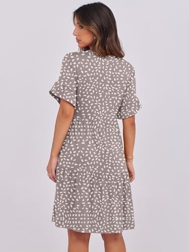 ANRABESS Womens Summer 2025 Trendy Ruffle Short Sleeve V Neck A Line Tiered Flowy Loose Casual Mini Beach Dress with Pockets