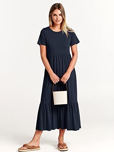 ANRABESS Womens 2025 Summer Casual Maxi Dress A line Tiered Flowy Short Sleeve Crewneck T Shirt Beach Travel Long Dresses