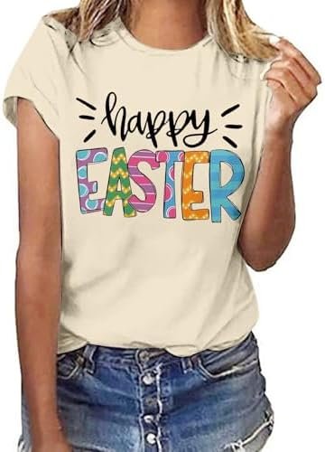 Ladies Printed Letter Round Neck Short Sleeve T Shirt Casual Top for Women Womens Sweaters Work