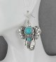 Antiqued Silver Elephant Earrings Trunk Ears Pendant 2 1/8" Long Turquoise Bead
