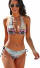 Swimwear Women V-Neck Happy Easter Trunk Rabbit Buffalo Plaid Two Piece Wrap Coastal Adjustable Strap Halter String