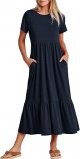 ANRABESS Womens 2025 Summer Casual Maxi Dress A line Tiered Flowy Short Sleeve Crewneck T Shirt Beach Travel Long Dresses
