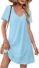 OFEEFAN Summer Dresses for Women 2025 Loose V Neck Short Sleeve Casual T Shirt Dress Sundresses Swimsuit Coverup with Pockets