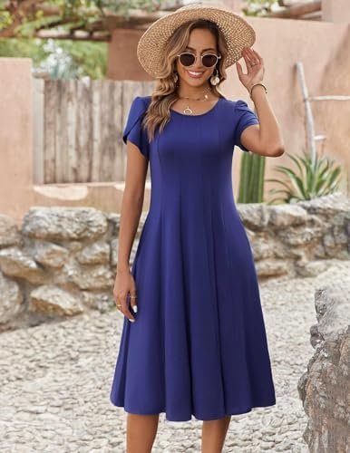 Zeagoo Womens Casual Dresses for Summer Short Sleeve Flare Midi Dress Loose Flowy Beach Sundress