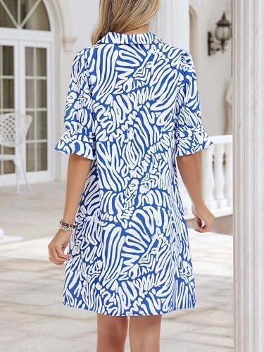 FENSACE Womens Casual Shirt Dress Ruffle Sleeve Solid Color Button Down Shift Summer Dresses with Pockets